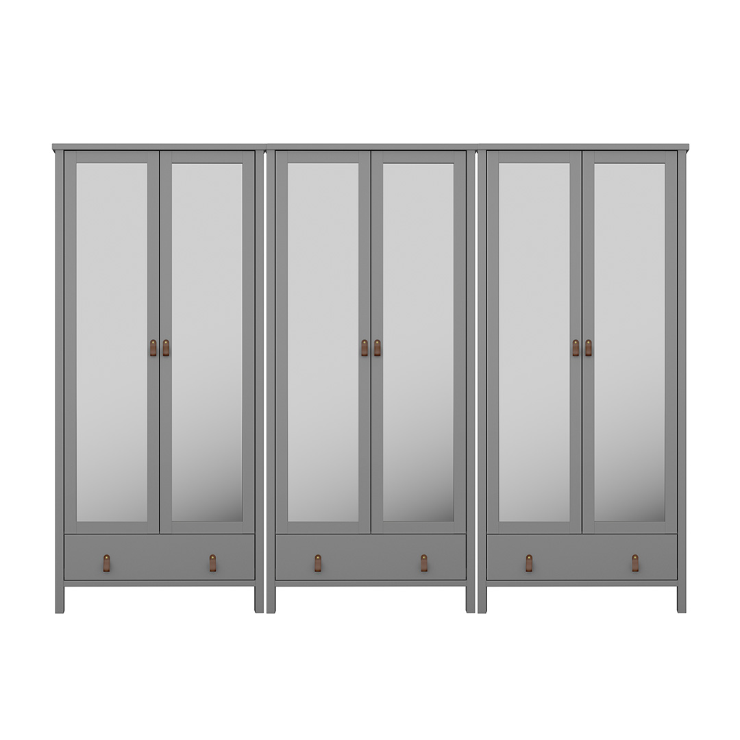 Tromsø klædeskab 6 spejllåger, 1 skuffe grå
