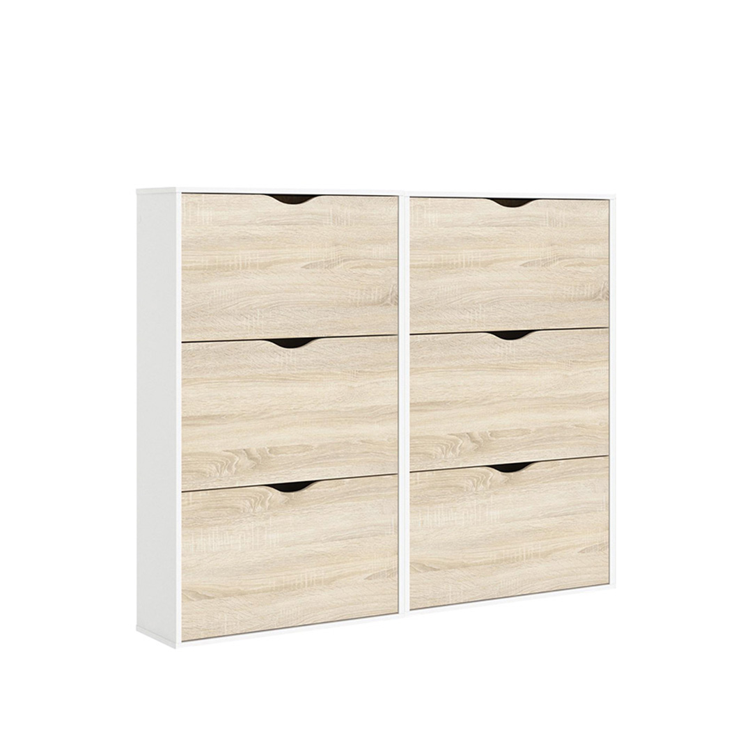 Napoli skoskab med 6 låger i hvid og ege dekor