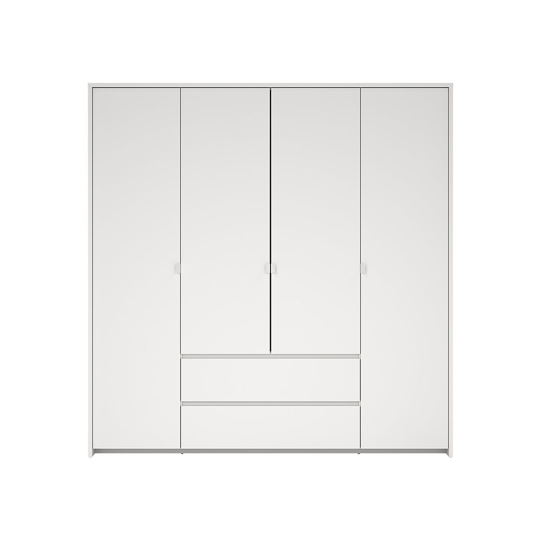 TVILUM Next garderobeskab, m. 4 låger, 1 bøjlestang, 11 hylder og 2 skuffer - hvid træ