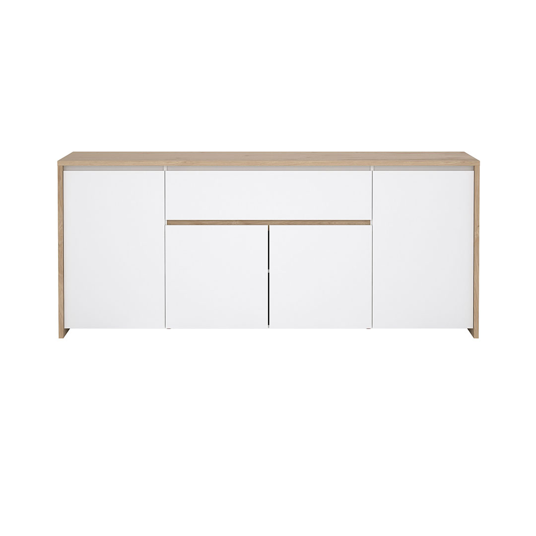 Next skænk 4 låger, 1 skuffe eg dekor, hvid højglans