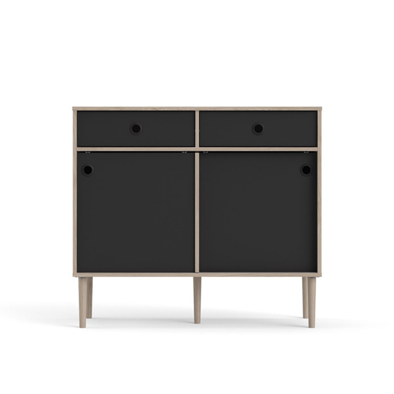 Penny skænk 2 skydelåger og 2 skuffer, Hickory dekor og mat sort