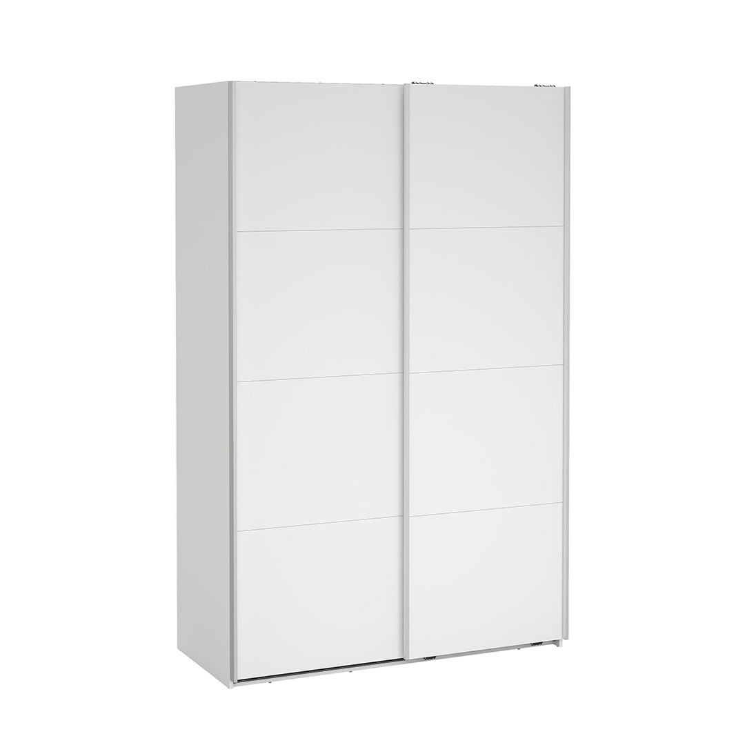 TVILUM Bergamo garderobeskab, m. 2 skydelåger, 2 bøjlestænger, 2 hylder 140x220cm - hvid træ