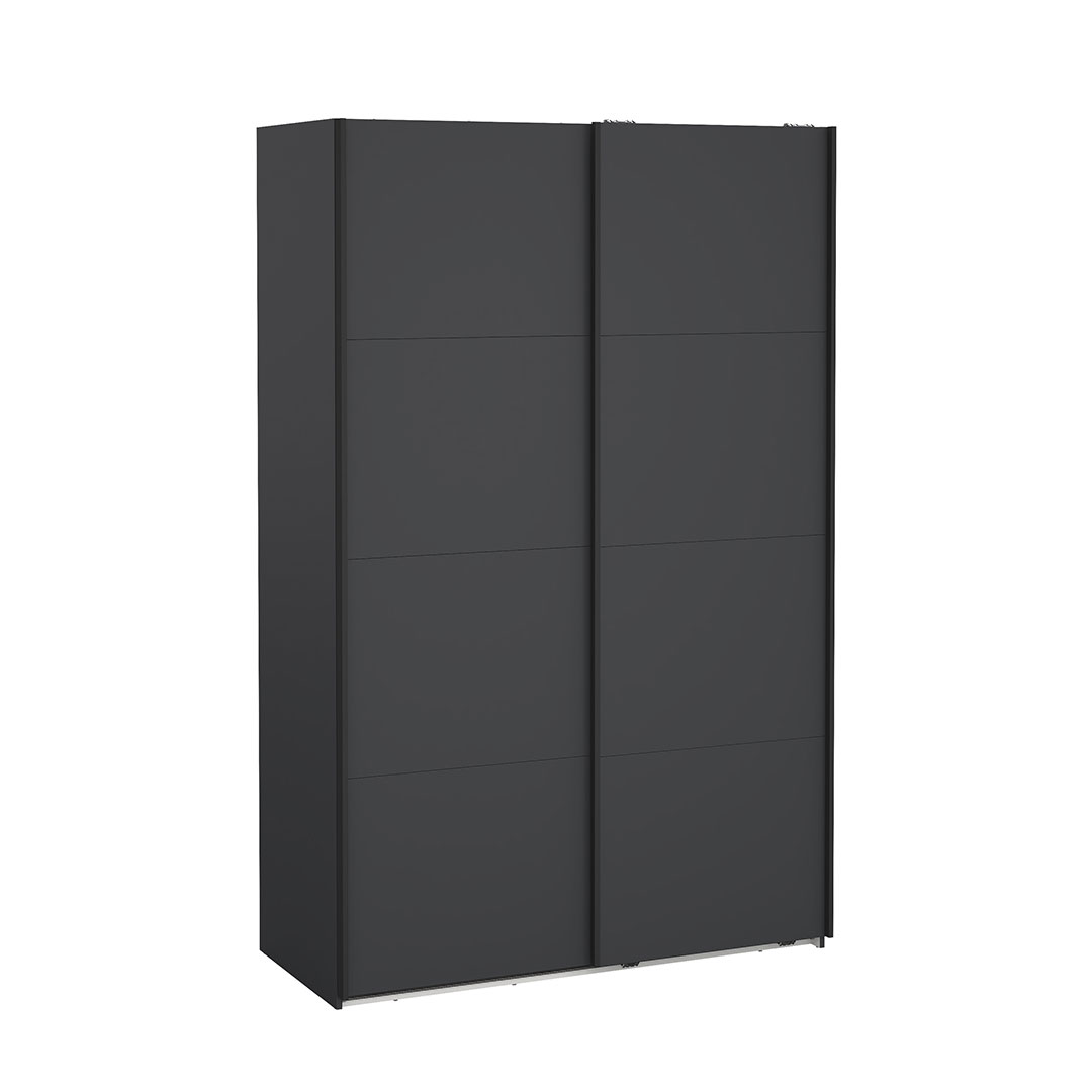 TVILUM Bergamo garderobeskab, m. 2 skydelåger, 2 bøjlestænger, 2 hylder 140x220cm - matgrå træ