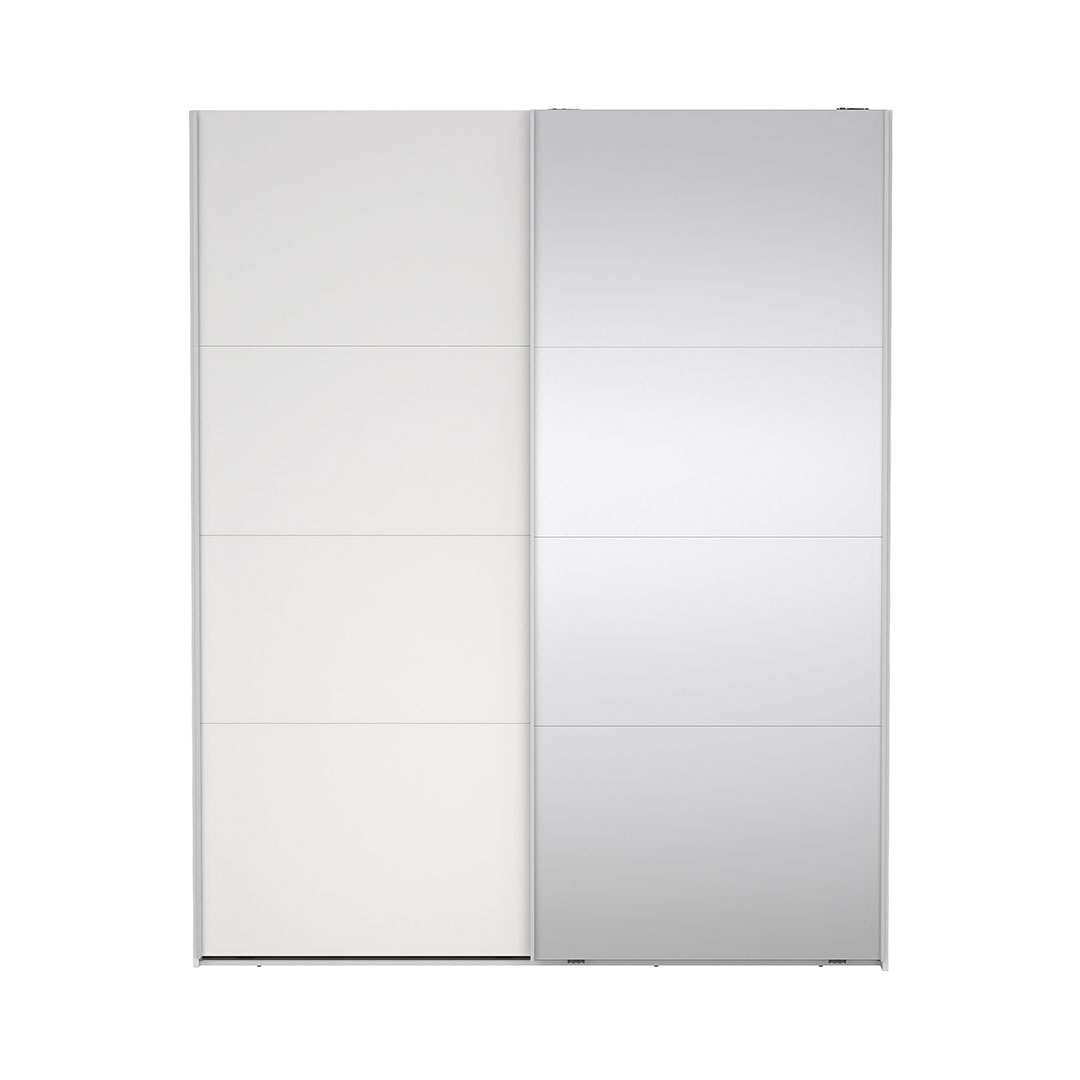 Catania klædeskab 221x179x65cm, 1 skydelåge, 1 skydelåge med spejl hvid