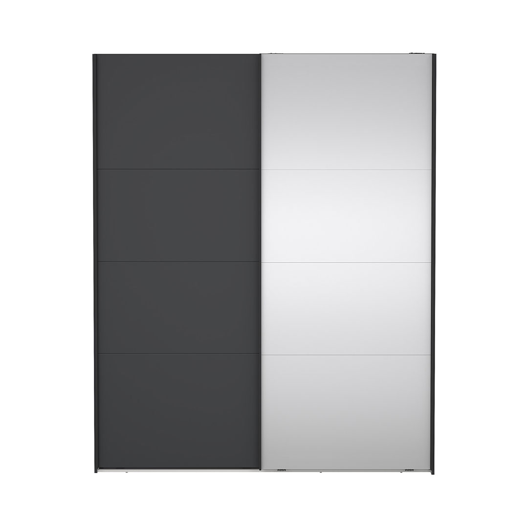 Catania klædeskab 221x179x65cm, 1 skydelåge, 1 skydelåge med spejl matsort