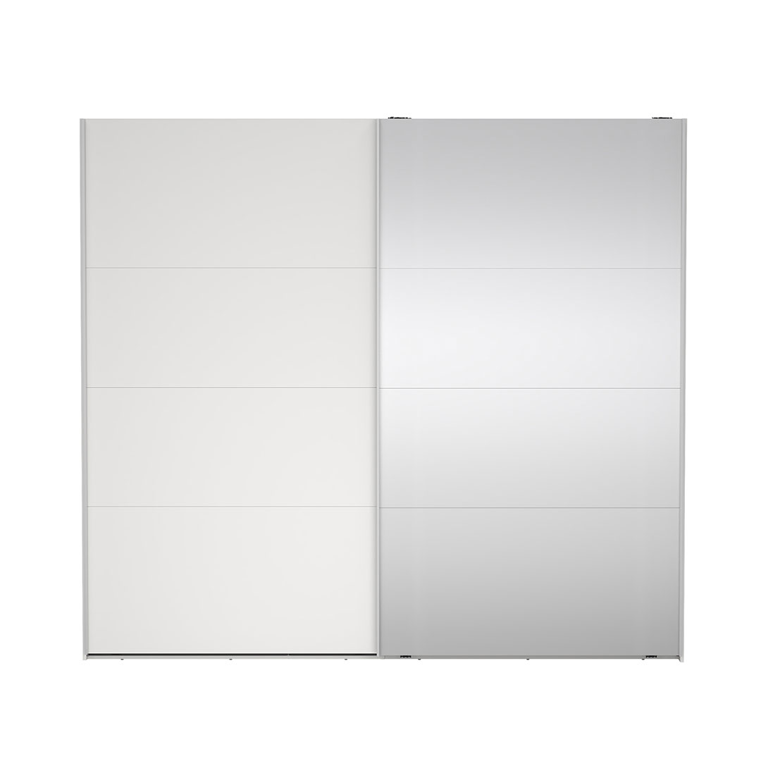 Catania klædeskab 221x244x67cm, 1 skydelåge, 1 skydelåge med spejl hvid