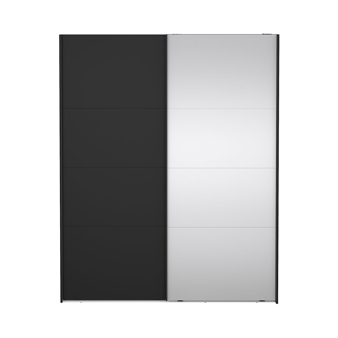 Catania klædeskab 221x179x65cm, 1 skydelåge, 1 skydelåge med spejl matsort