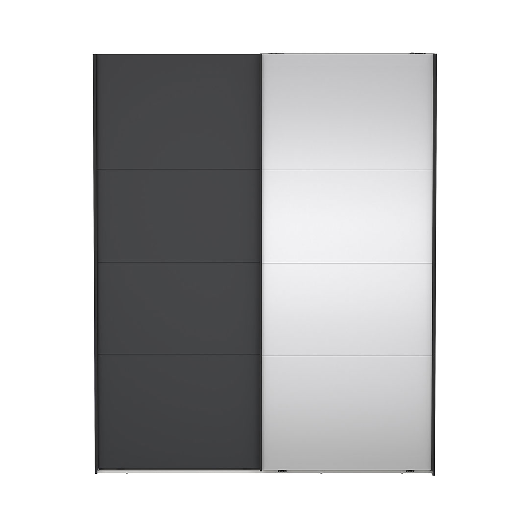Catania klædeskab 221x179x65cm, 1 skydelåge, 1 skydelåge med spejl matgrå