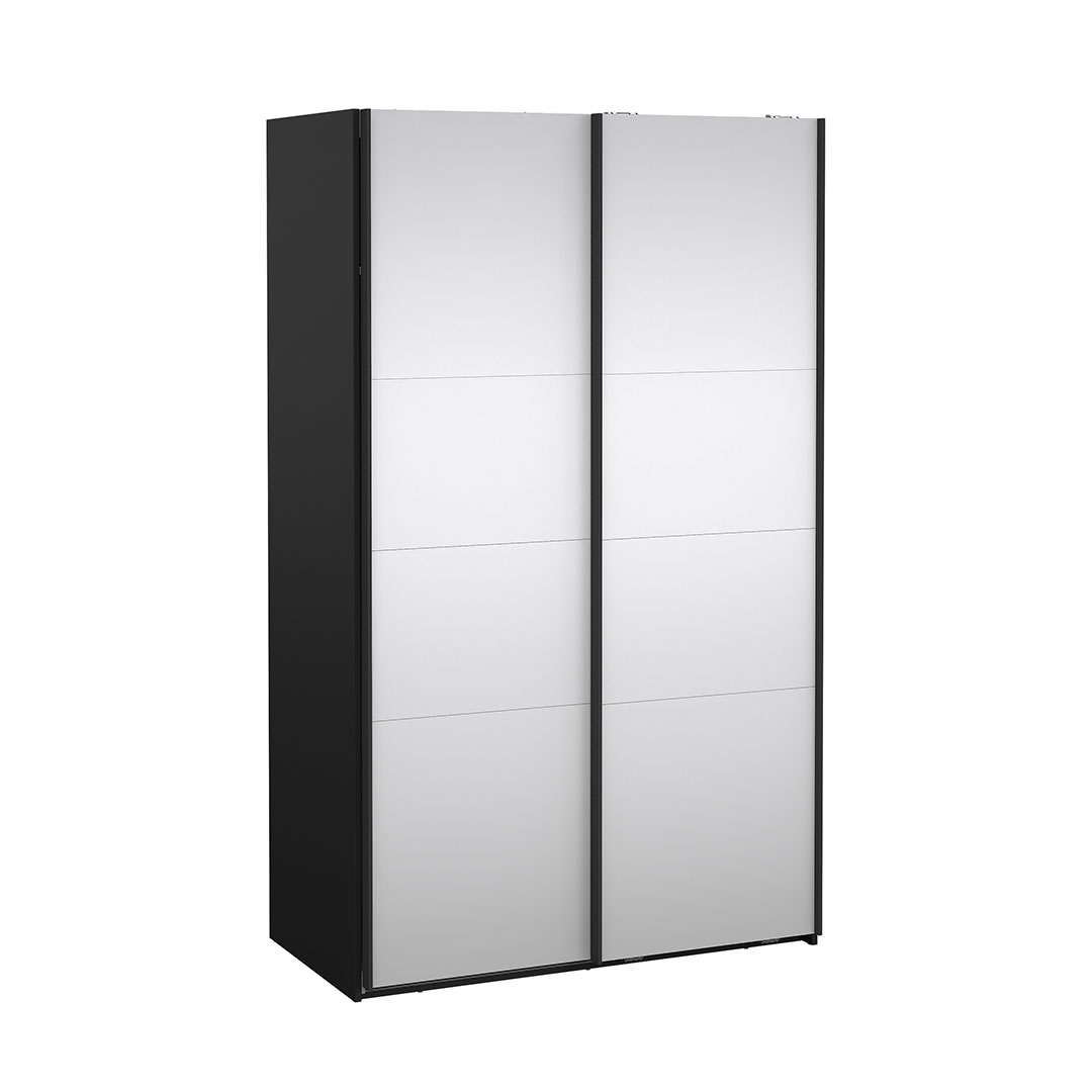 Catania skydedørsskab 2 låger med spejl 120x200cm mat sort