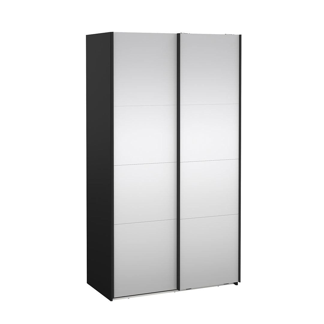 Catania skydedørsskab 2 låger med spejl 120x220cm mat sort