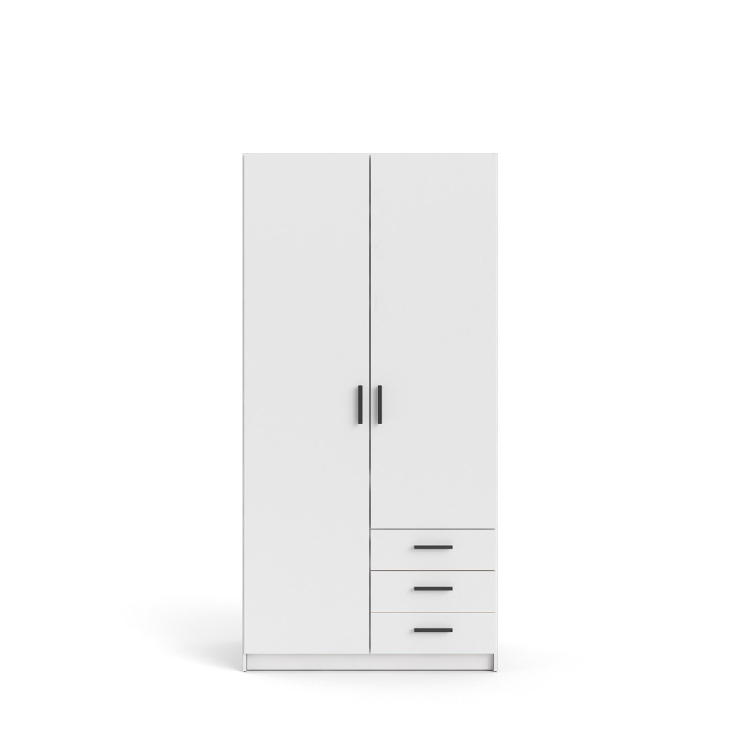 Spell klædeskab 2 låger og 3 skuffer, hvid billede