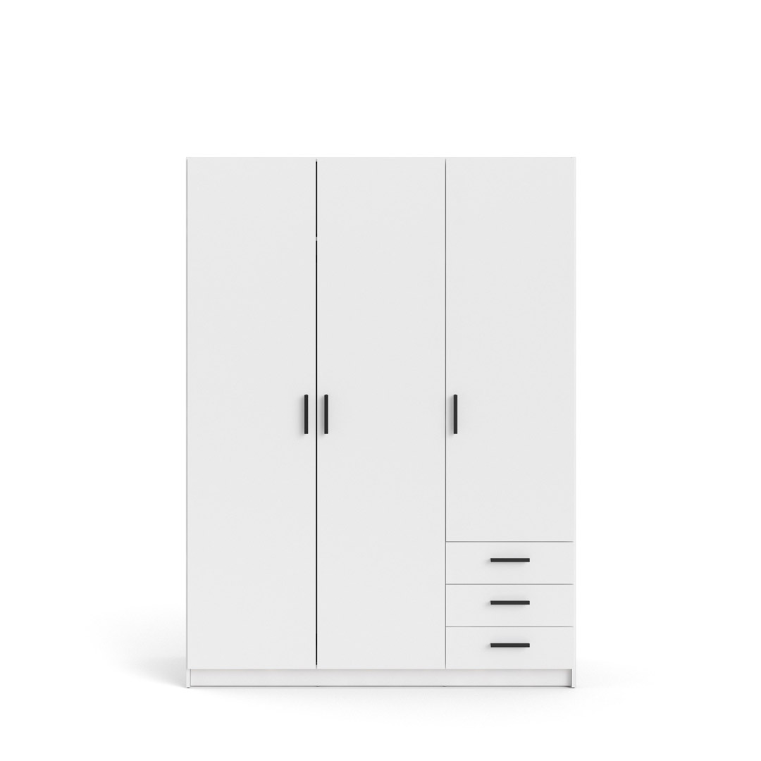 Spell klædeskab 3 låger og 3 skuffer, hvid billede
