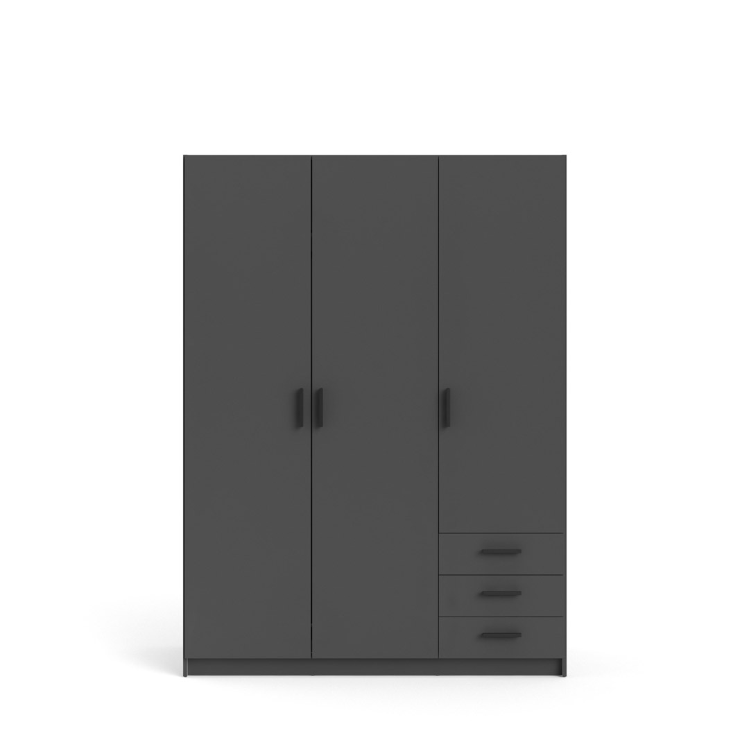 Spell klædeskab 3 låger og 3 skuffer, mat grå billede