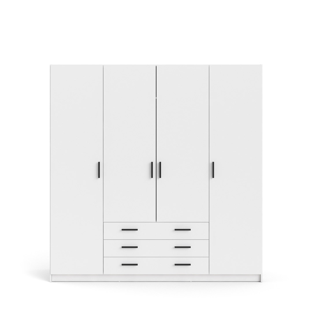 Spell klædeskab B183 cm 4 låger og 3 skuffer, hvid