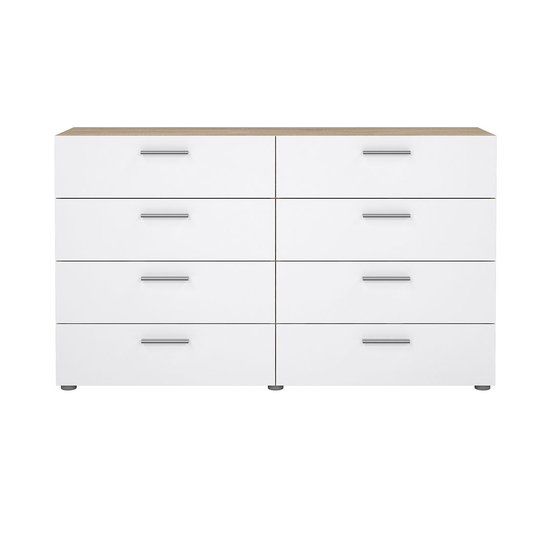 Pepe kommode 8 skuffer eg struktur dekor, hvid højglans