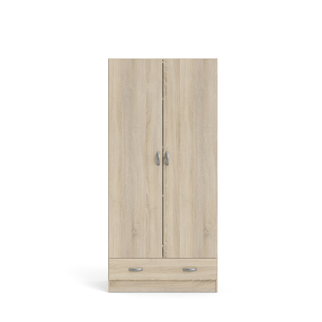 Spell klædeskab 2 låger og 1 skuffe, eg struktur dekor billede