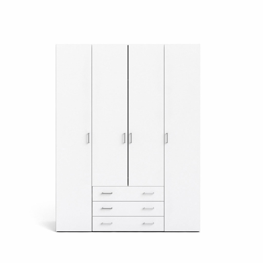 Spell klædeskab 4 låger og 3 skuffer hvid