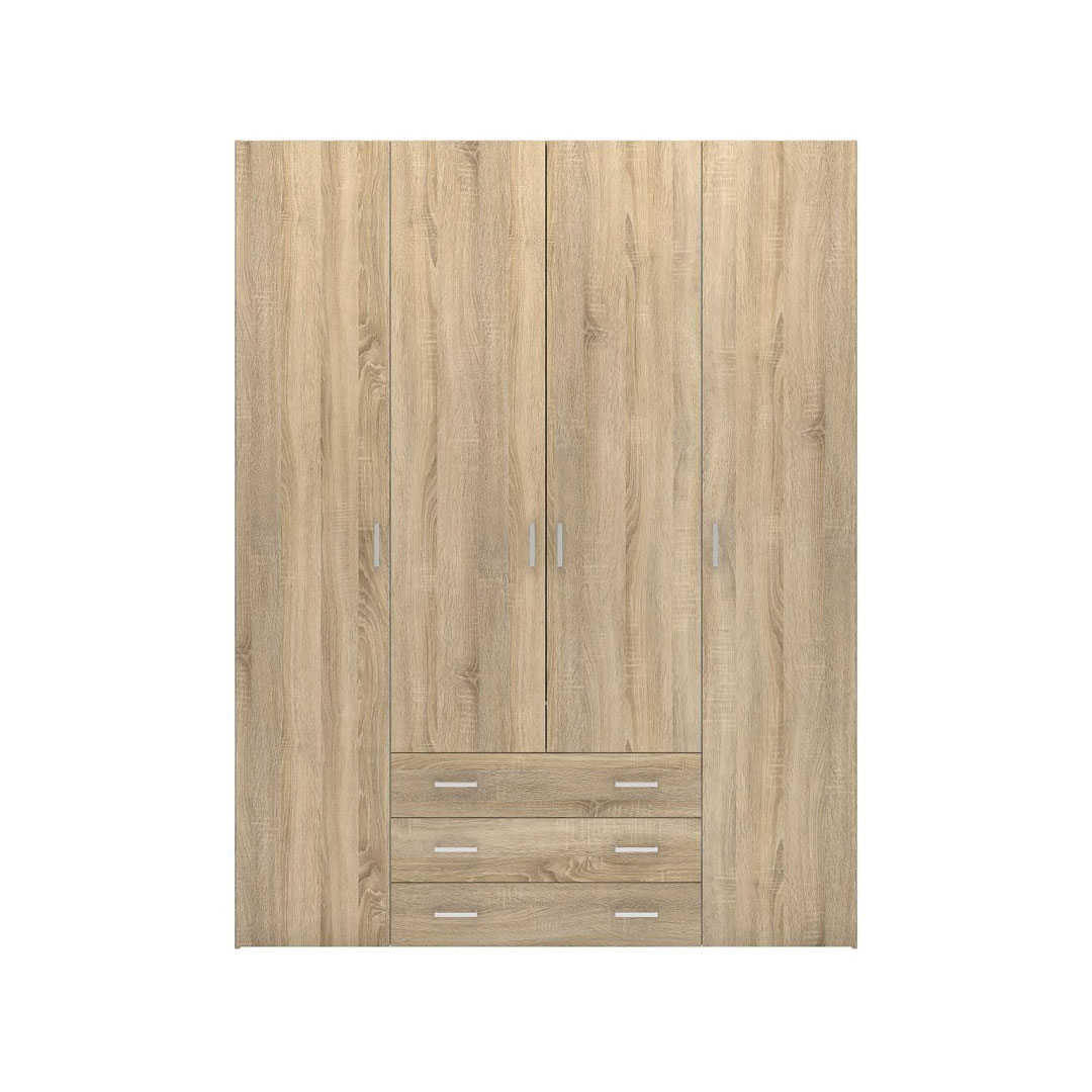 Spell klædeskab 4 låger og 3 skuffer eg struktur dekor