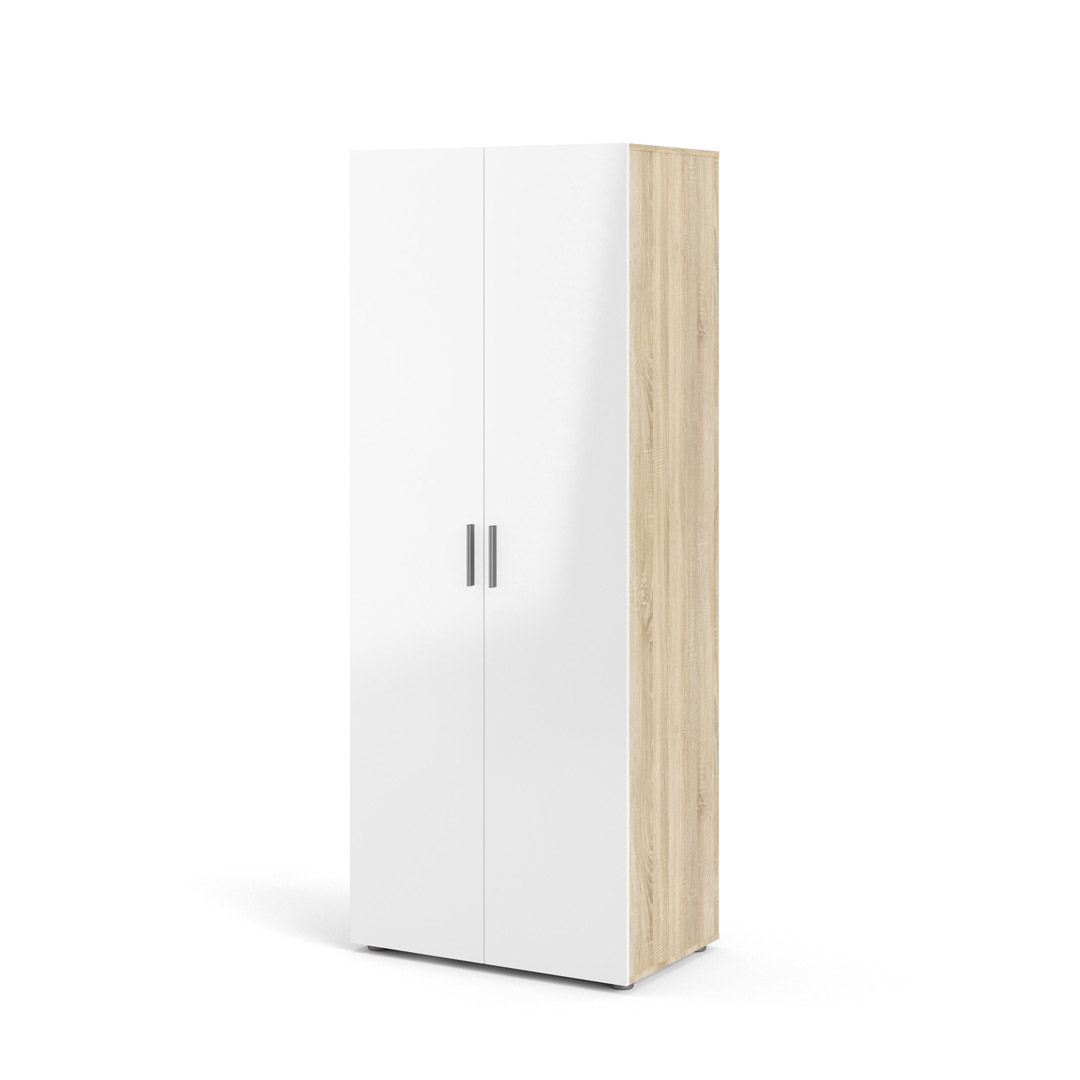 Petra klædeskab 2 låger, eg struktur dekor og hvid højglans billede