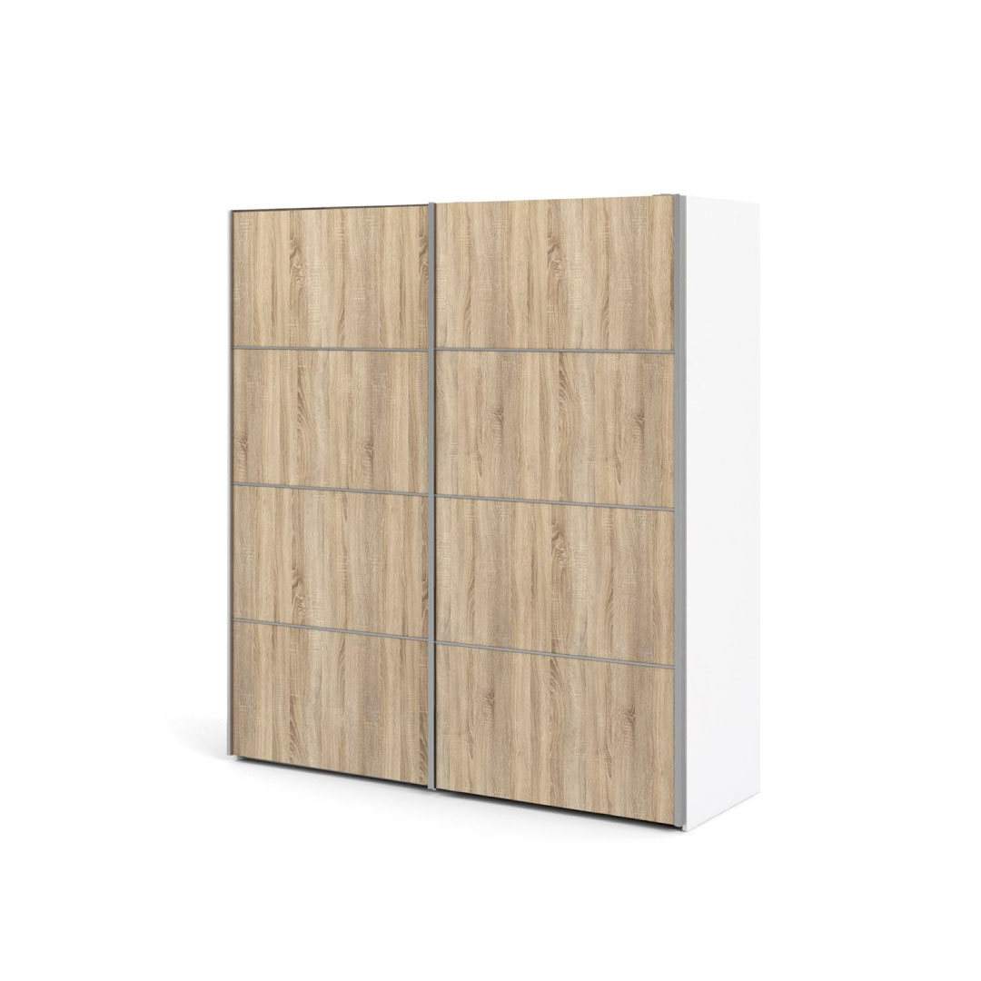 Veto klædeskab B 2 dørs H201 cm x B182 cm hvid, eg struktur dekor