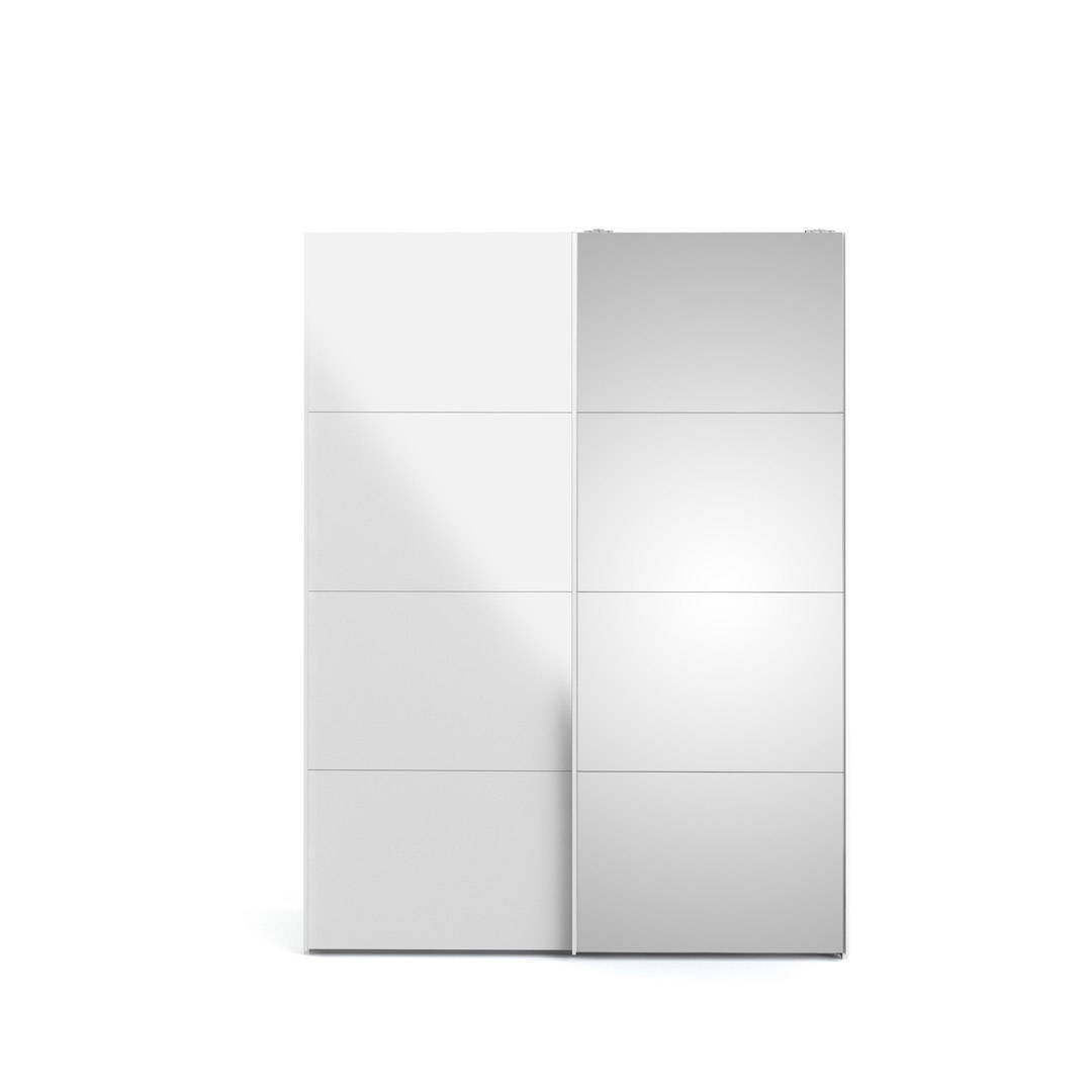 Veto skydedørsskab B150 cm 1 låge og 1 spejlåge, hvid og hvid højglans