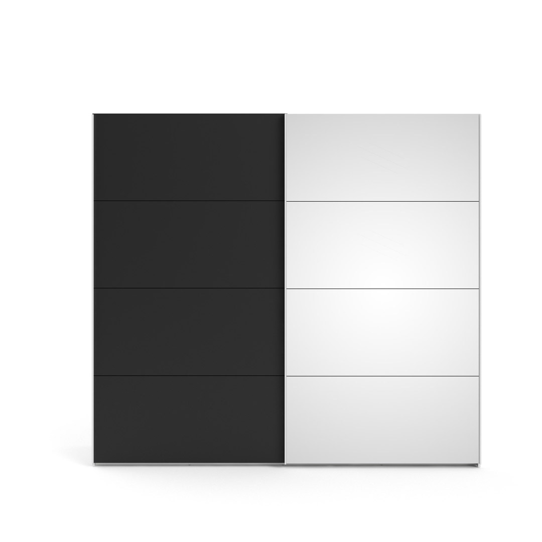 Veto skydedørsskab B243 cm 1 låge og 1 spejlåge, hvid og mat sort