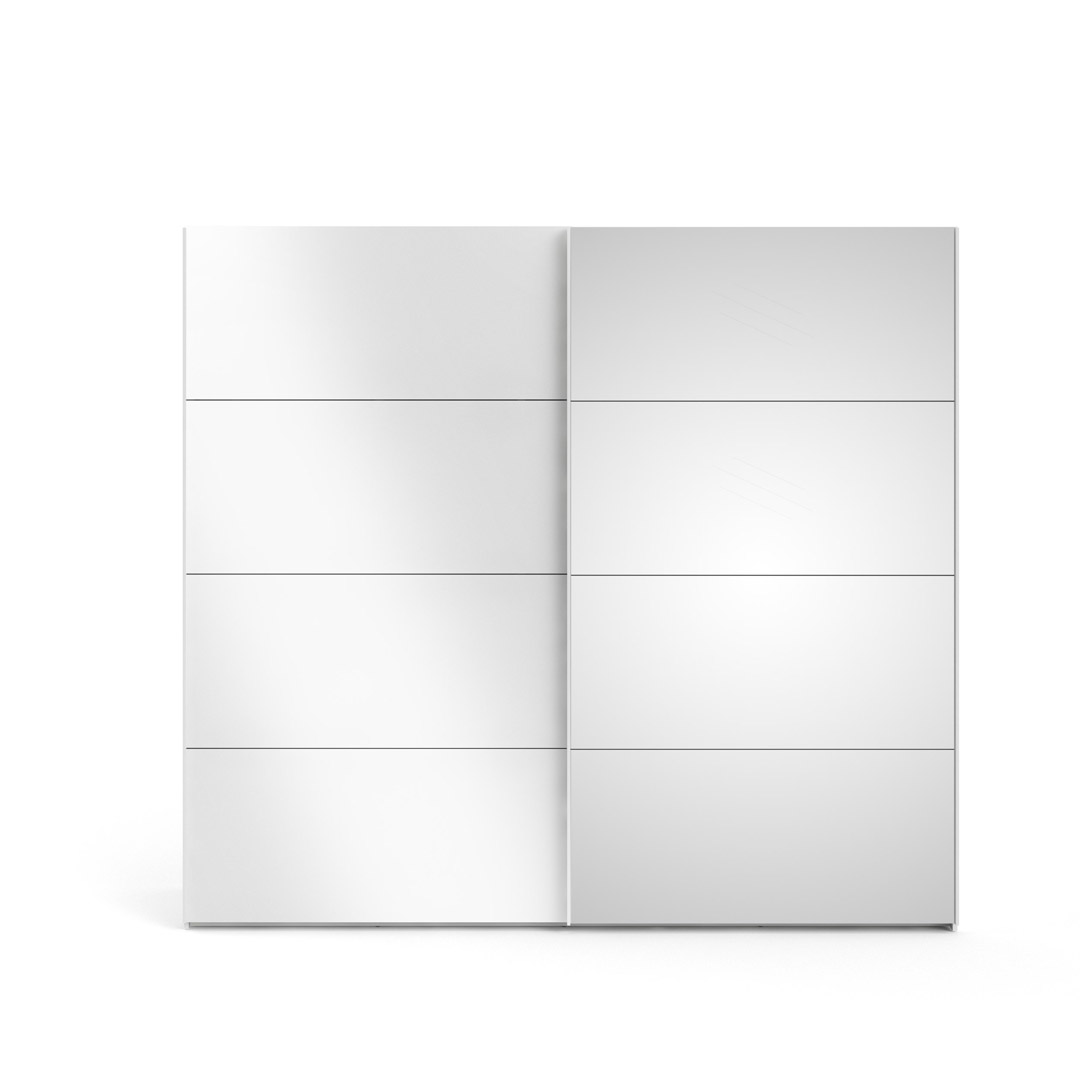 Veto skydedørsskab B243 cm 1 låge og 1 spejlåge, hvid og hvid højglans