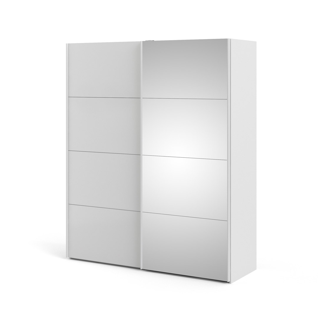 Veto skydedørsskab B183 cm 1 låge og 1 spejlåge, hvid og hvid højglans