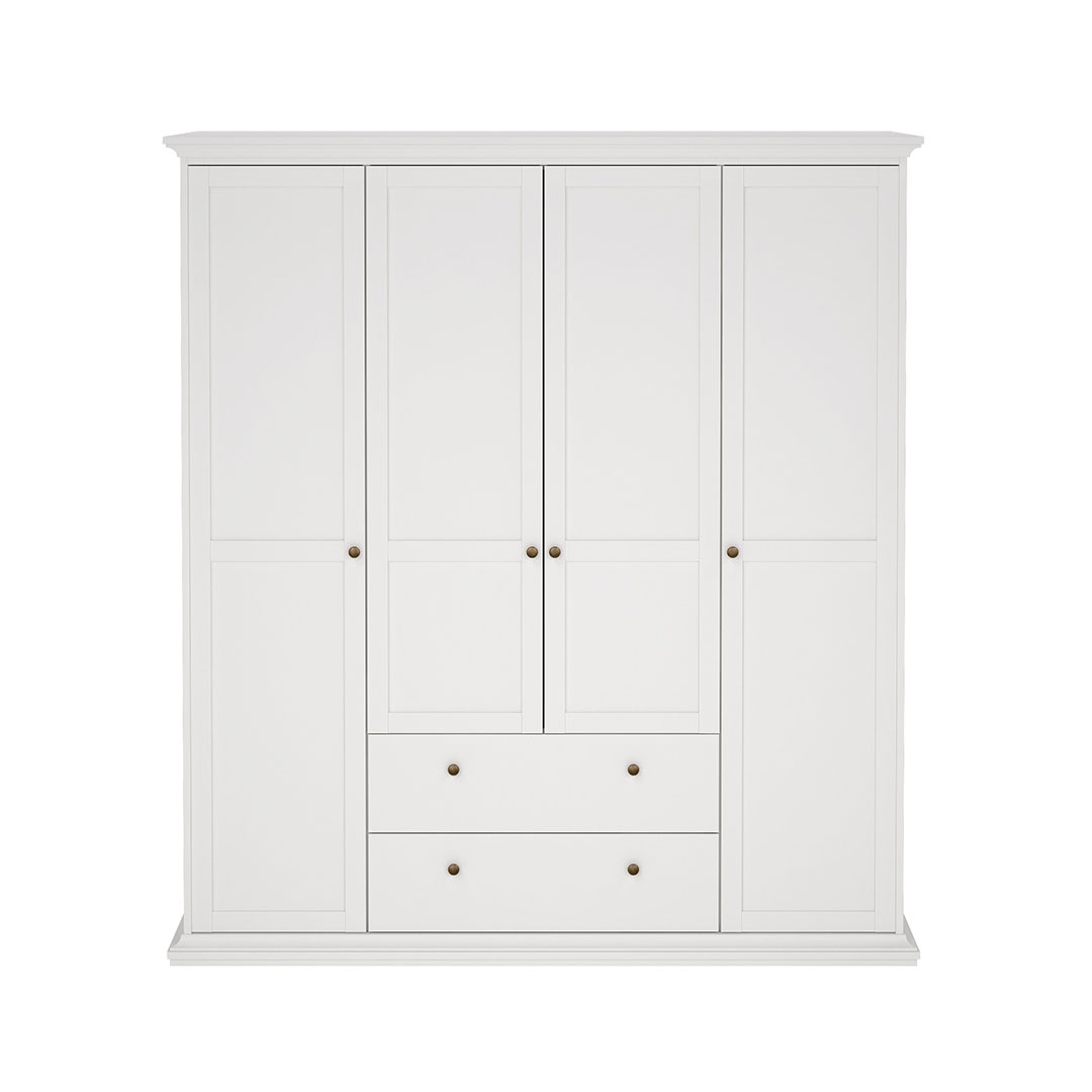 Venedig klædeskab 4-dørs med 2 skuffer bredde 181 cm, højde 200 cm hvid