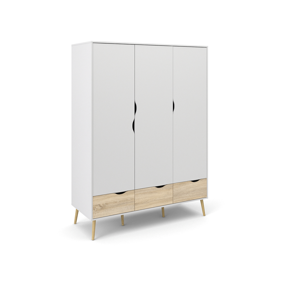 Napoli klædeskab med 3 låger og 3 skuffer hvid/egestruktur/massiv eg