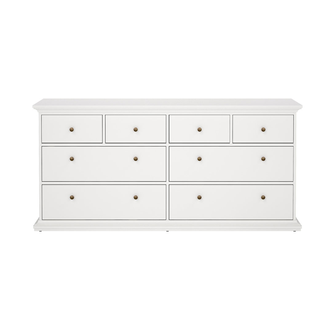 Venedig kommode med 4 store og 4 små skuffer, bredde 183 cm, højde 86 cm hvid