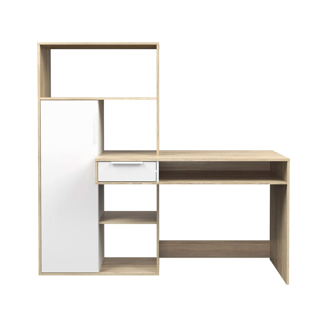 Fula skrivebord 1 skuffe og 1 dør eg struktur og hvid