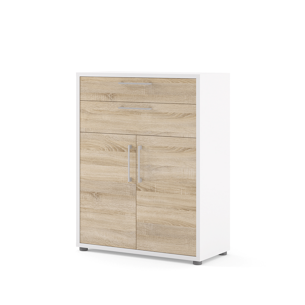 TVILUM Prima reol, m. 2 låger og 2 skuffer - hvid/egetræsfarvet folie