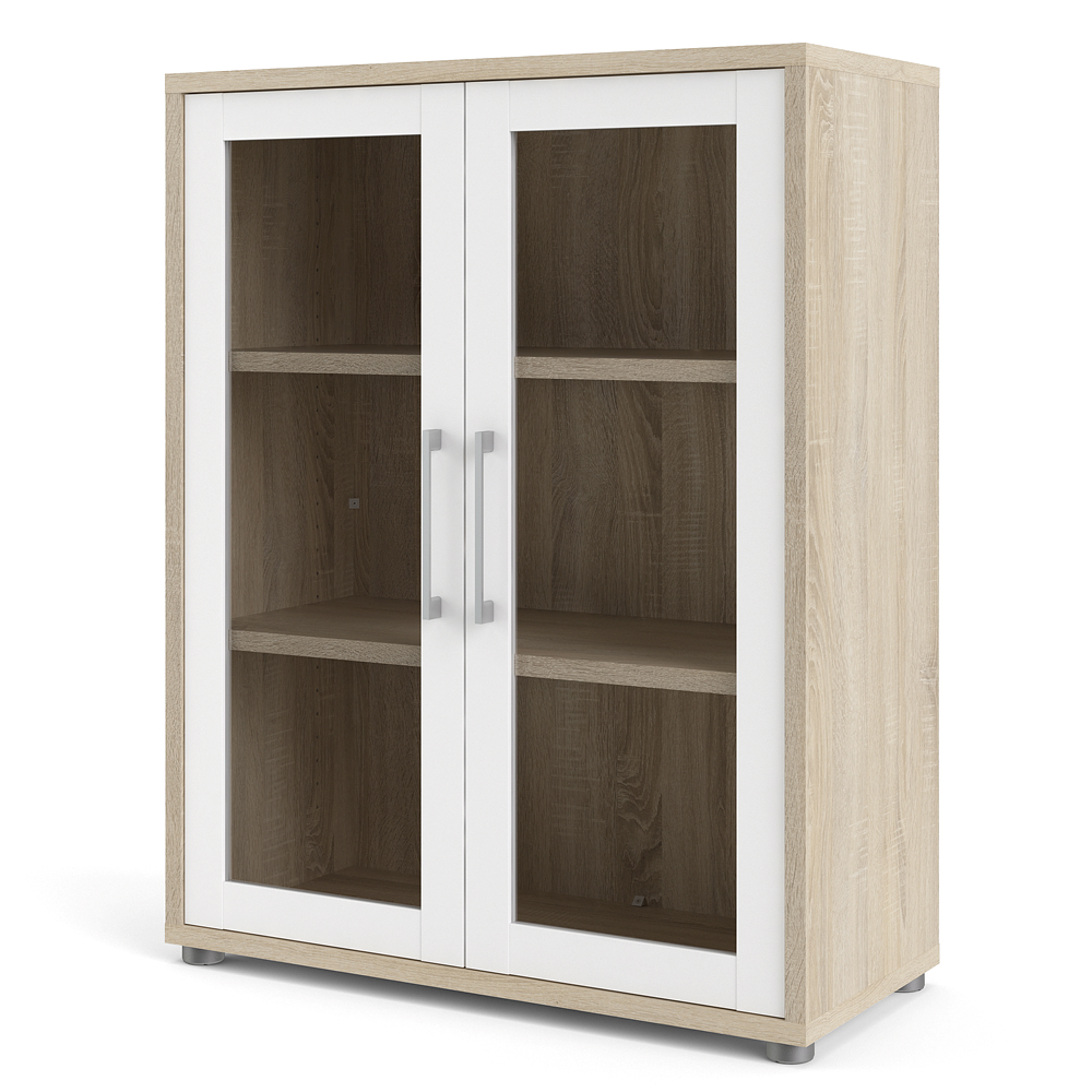 Prisme kontorreol med 2 glaslåger eg dekor, hvid billede