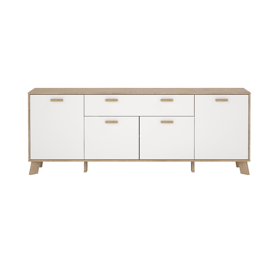 Ikast skænk 4 låger, 1 skuffe eg dekor, hvid