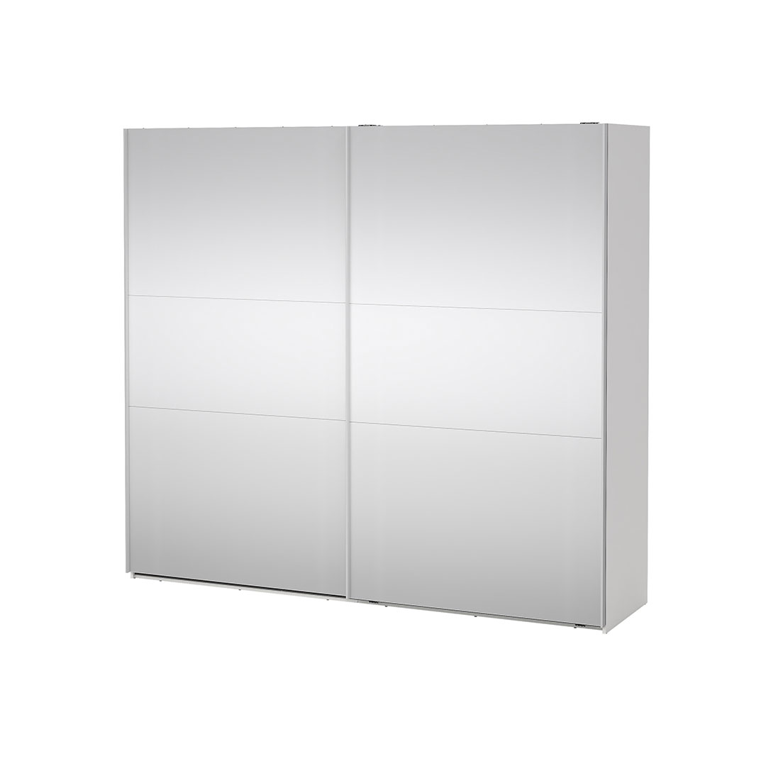 Como skydedørsskab 2 låger med spejl 245x220cm hvid
