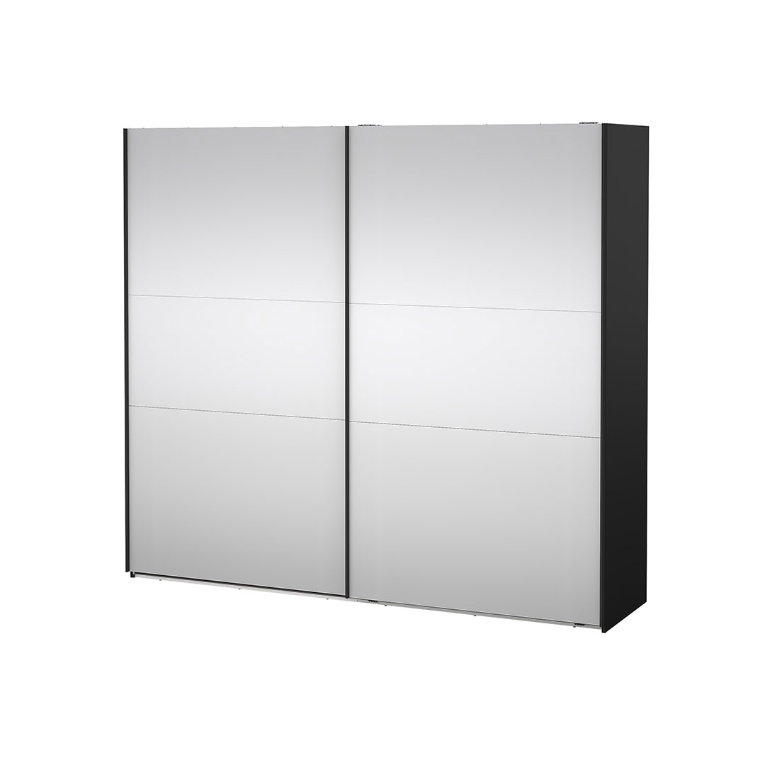 Como skydedørsskab 2 låger med spejl 245x220cm mat sort
