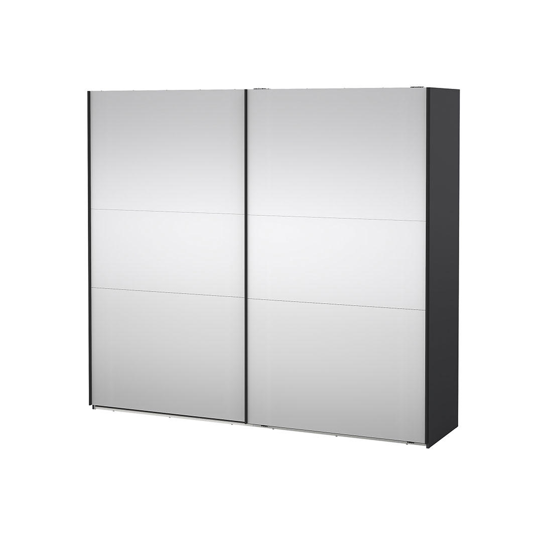Como skydedørsskab 2 låger med spejl 245x220cm mat grå