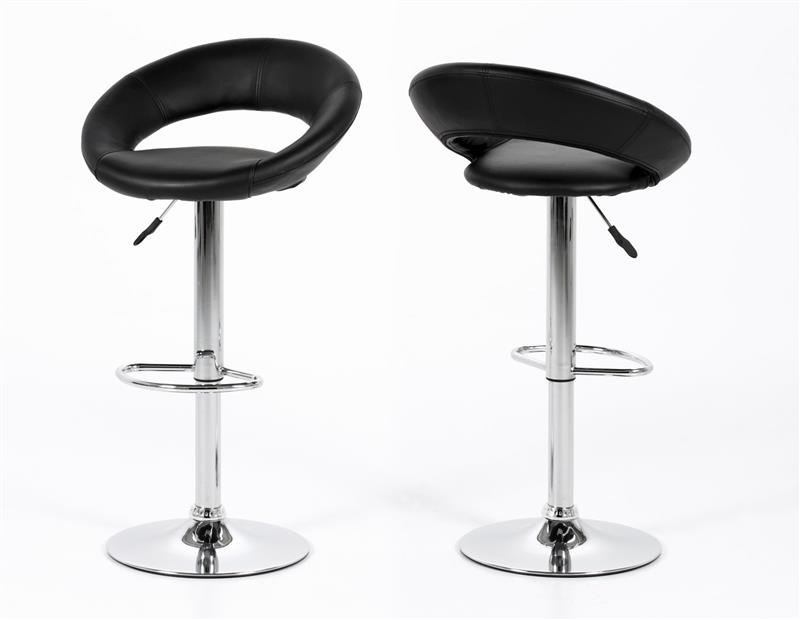 Plus Barhocker in schwarzen Kunstleder, mit Chrom Fuss und