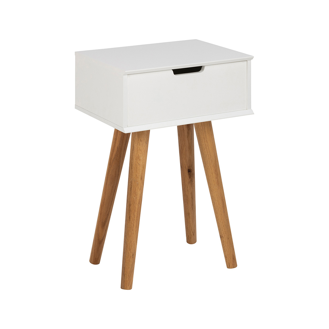 Mike natbord med 1 skuffe i hvid og ben i ege træ
