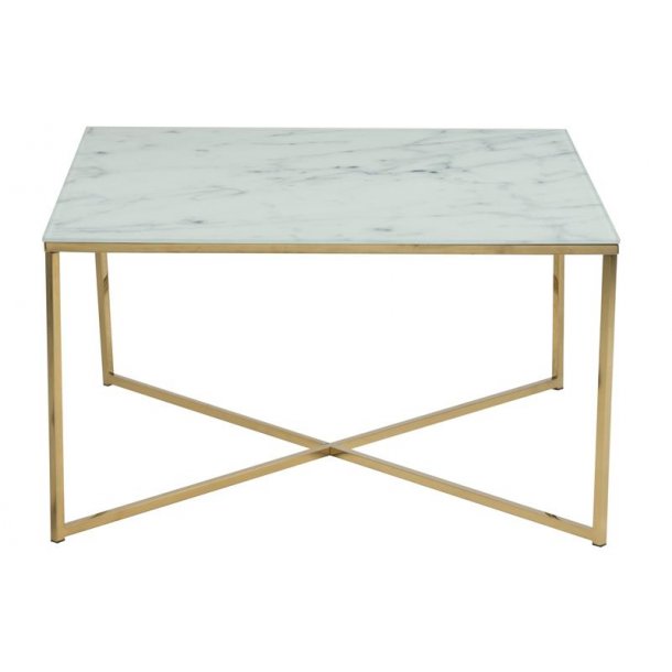 Almaz sofabord, marmor print i hvid, gylden chrome. fri fragt! Sofabord 80 cm