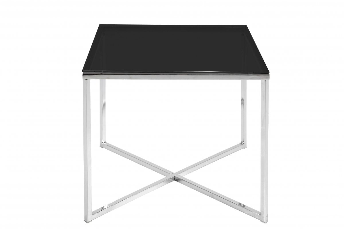 Cape Couchtisch Ecktisch 50x50 cm Glas schwarz und Chromgestell