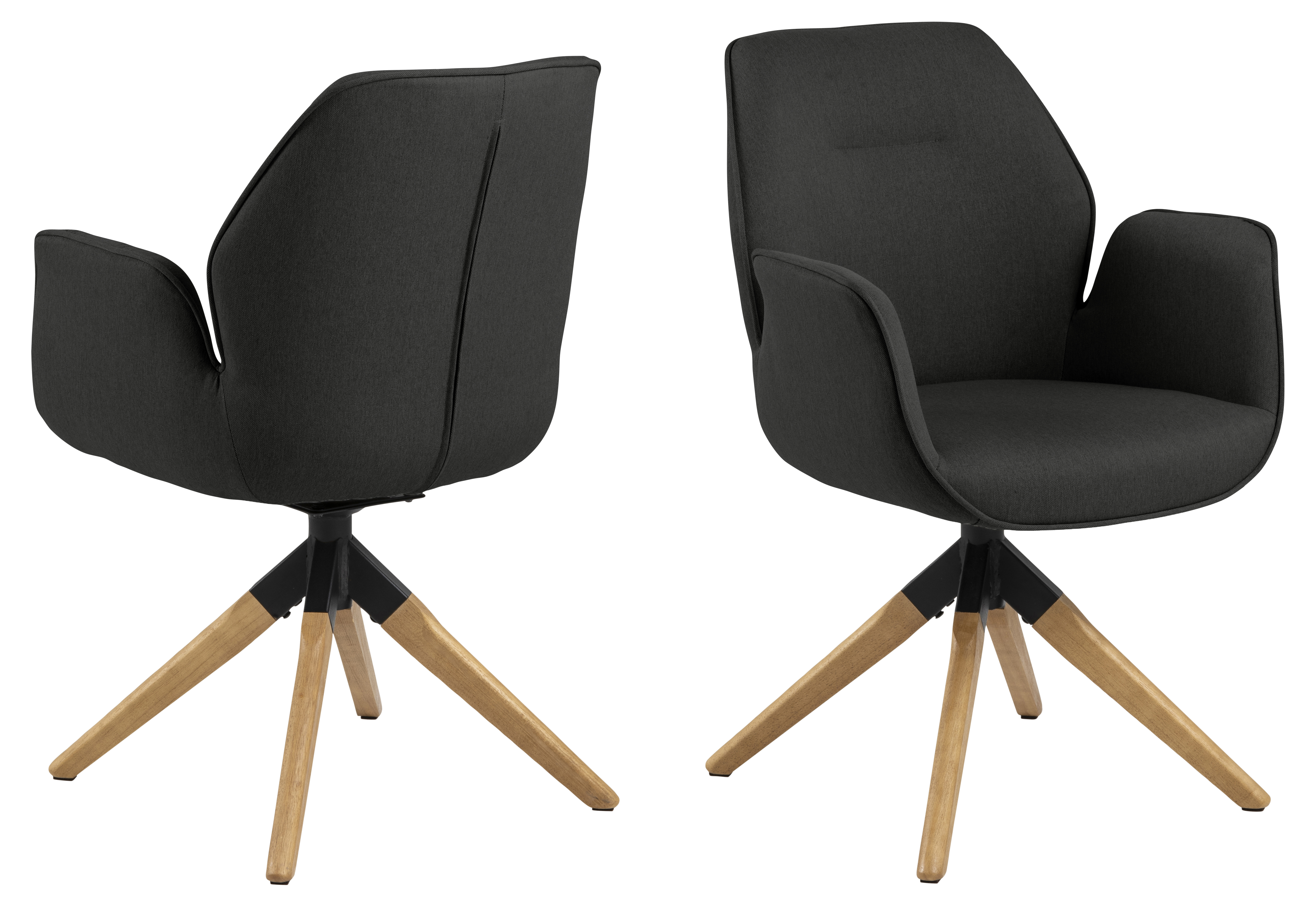 Aura spisestuestol ege ben med armlæn og retur drej mørkegrå