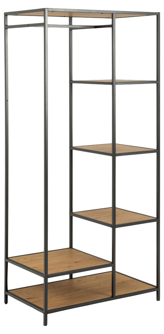 Garderobestativ Signature Alira, mat sort stål tøjstativ med 5 hylder og bøjlestang, H165Ã77Ã45 cm