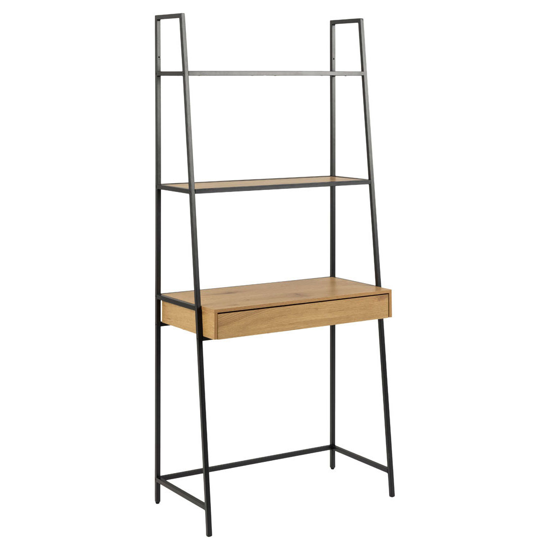 Sea reol skrivebord, 2 hylder, 1 skuffe natur, sort billede