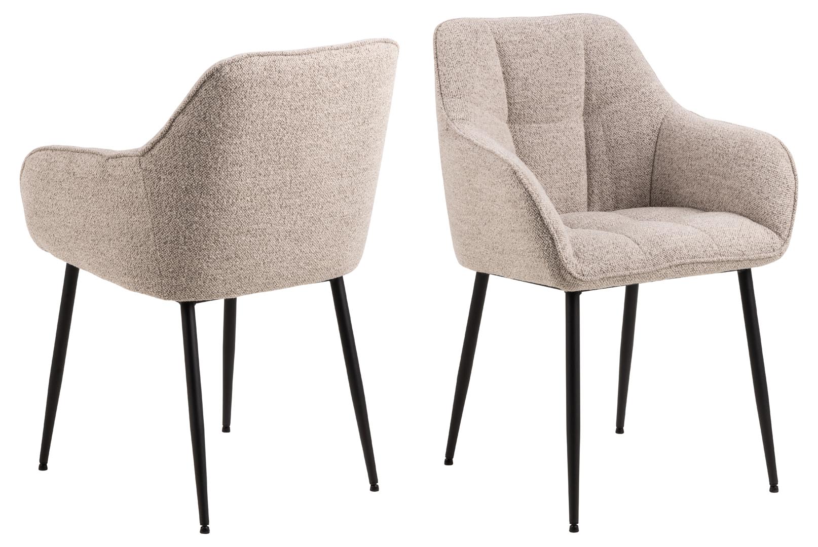 Spisebordsstol spisestol med armlæn Signature Greina Monza stof beige med mat sort stålben