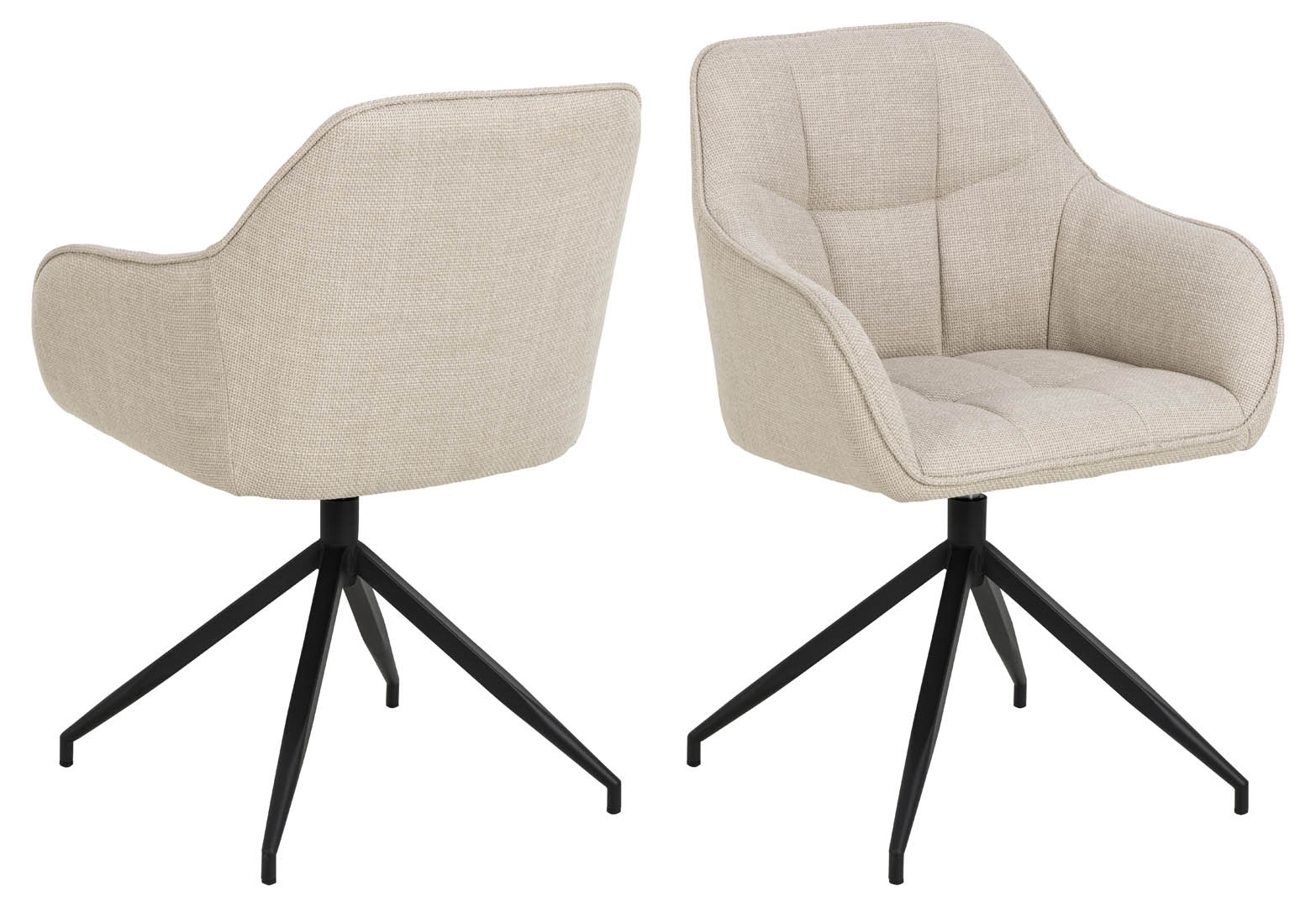 Spisebordsstol med armlæn Signature Greina beige Basel stof med drejefunktion mat sort stålstel