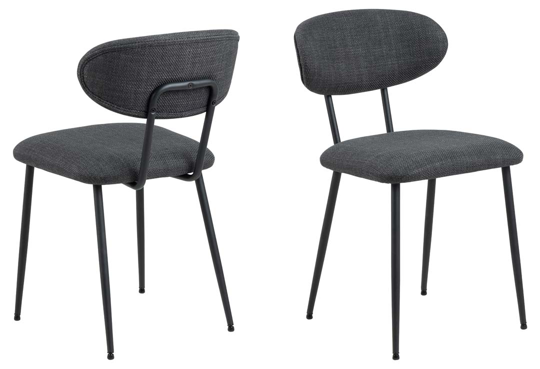 Spisebordsstol Signature Elavina 2 stk mørkegrå Basel stof mat sort stålstel pladseffektiv H78,5xB43,5xD53 cm