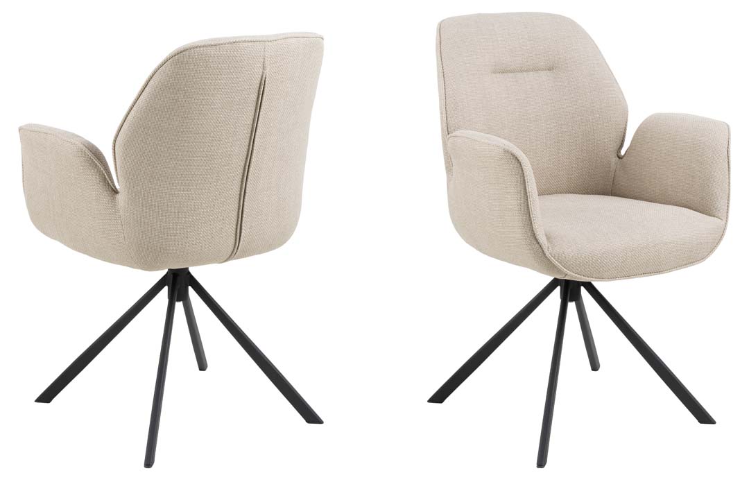Spisebordsstol med armlæn Signature Roselle i beige Basel stof med drejefunktion mat sort stålstel