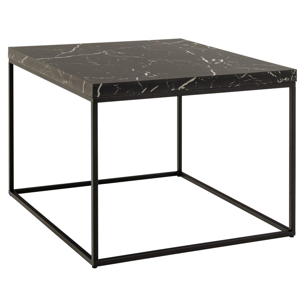 ACT NORDIC Barossa sofabord, kvadratisk - sort papir Marquina marmorlook og sort stål (60x60)